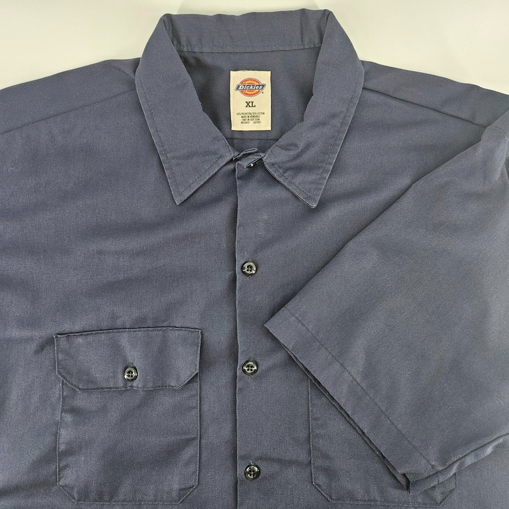 Dickies Mens XL Work Shirt Dark Navy Blue Short Sleeve Button Up Mechanical